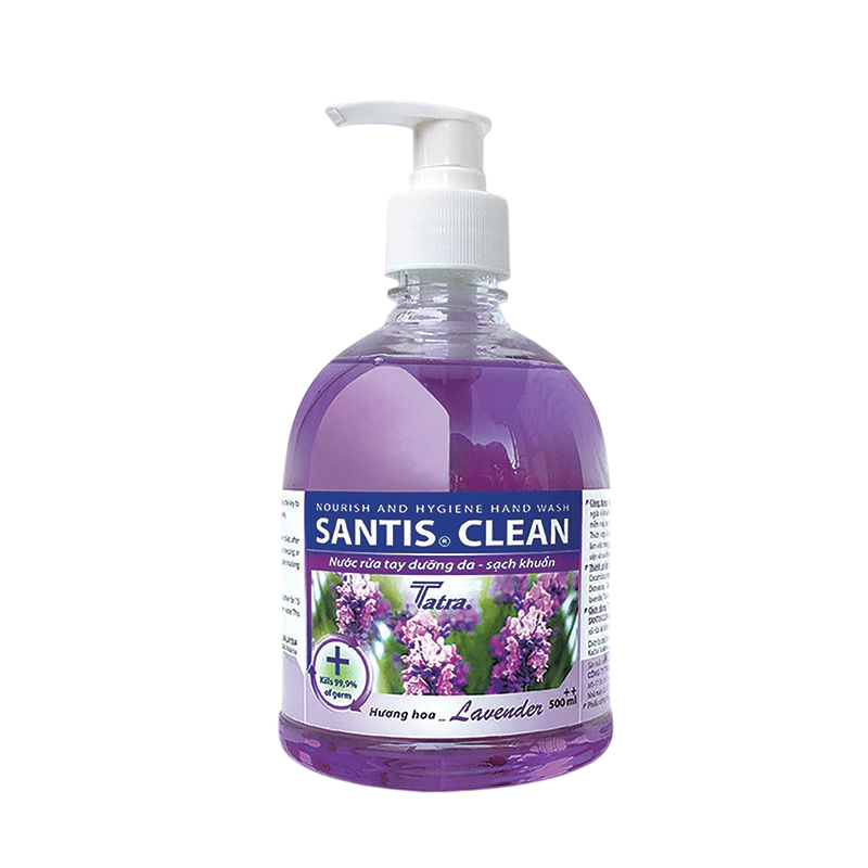 Nước rửa tay dưỡng da – sạch khuẩn Santis Clean hương lavender – Chai 500ml