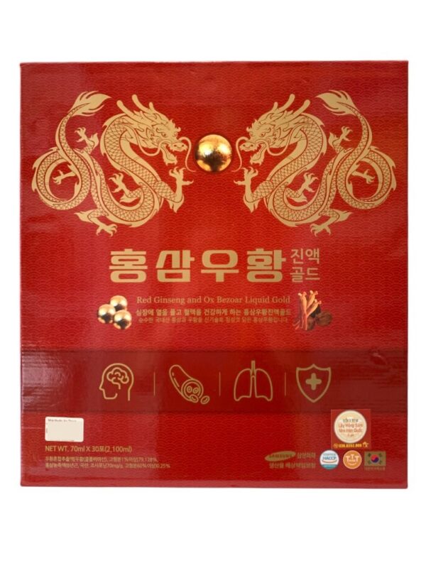 Nước Ngưu hoàng hồng sâm Red Ginseng and ox bezoar liquid gold – Hộp 30 túi x 70 ml