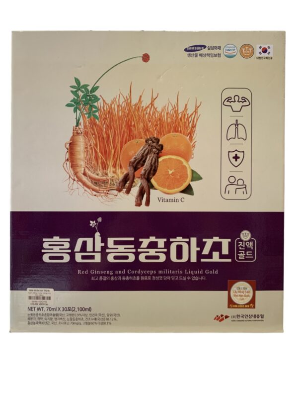 Nước đông trùng hồng sâm Vitamin C-Red Ginseng and Cordyceps Militaris Liquid Gold – Hộp 30 túi x 70 ml